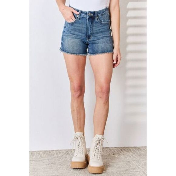 Judy Blue Full Size Mr Tummy Control Vintage Wash Release Hem Shorts